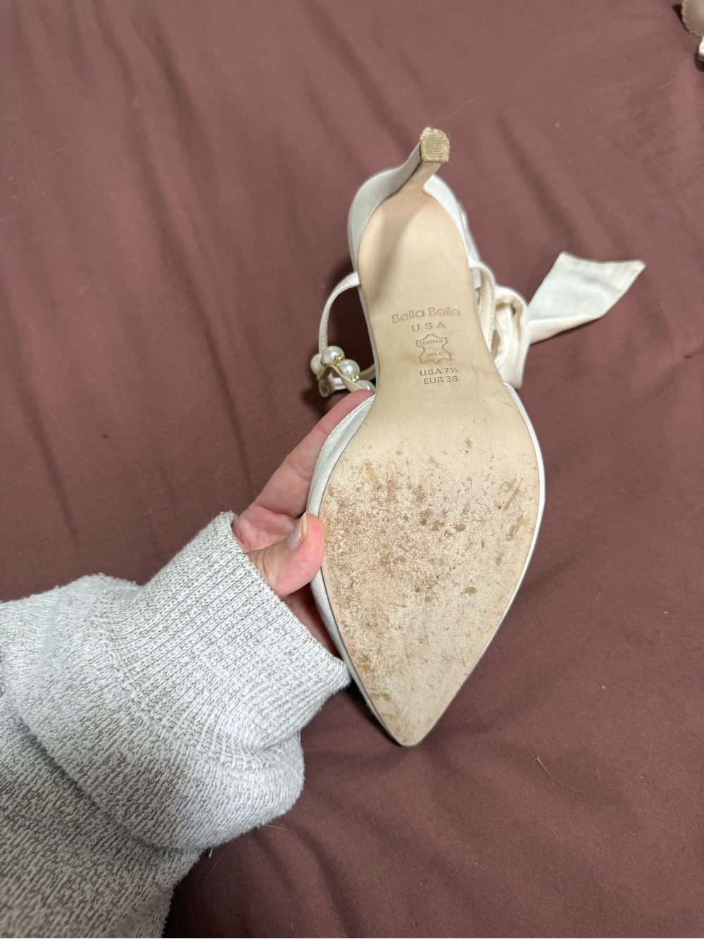 Bella Belle Lisbeth Bridal Heels- Pearl-Trim Satin Pointed-Toe Heels in Ivory - Picture 12 of 15